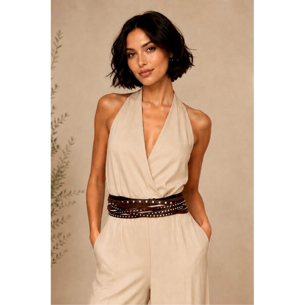 8 Other Reasons Suedette Studded Belt in Brown 43"